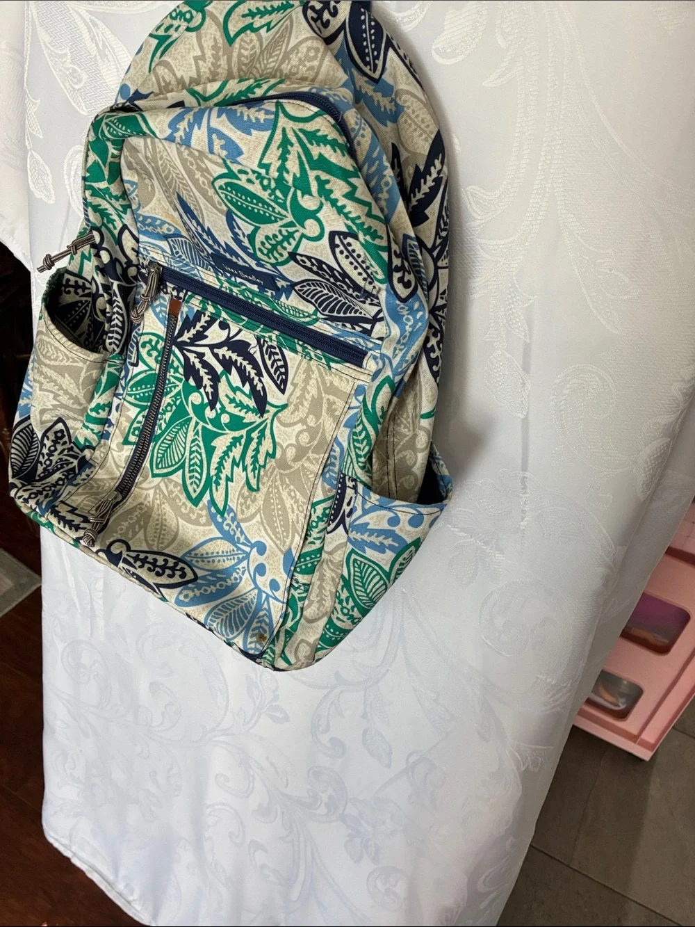 Vera Bradley Green Blue Navy Leaf Print Backpack